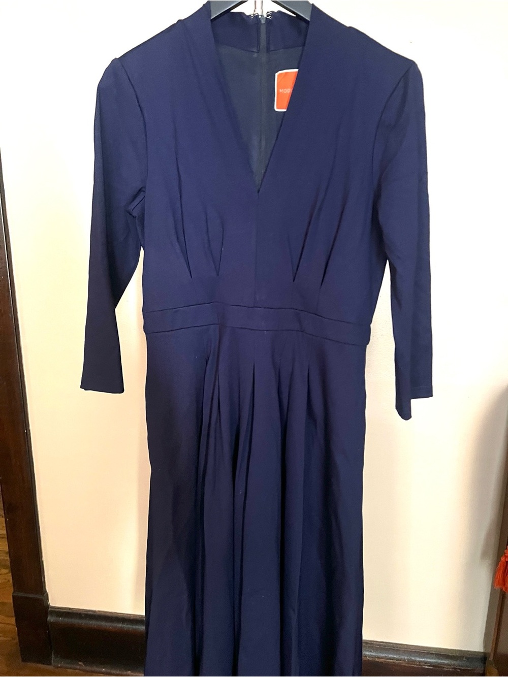 Modcloth Navy V-Neck Long Sleeve Midi Dress